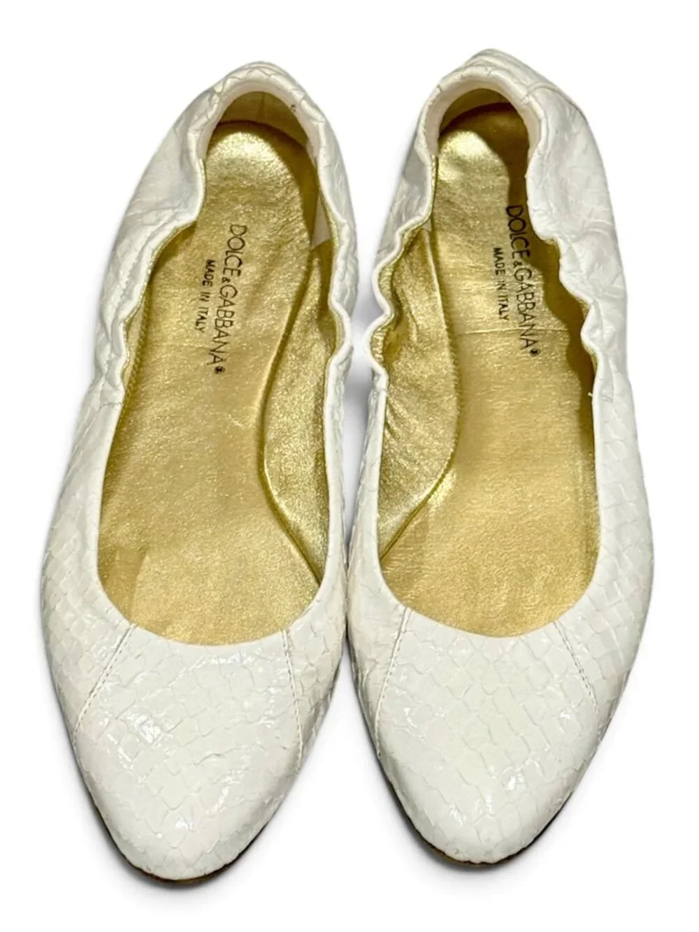 Dolce & Gabbana White Snakeskin Embossed Ballet Flats Size 38/ 7.5